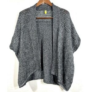 Lole Womens S/M Black White Marled Open Front Cardigan Crochet‎ Cotton Blend